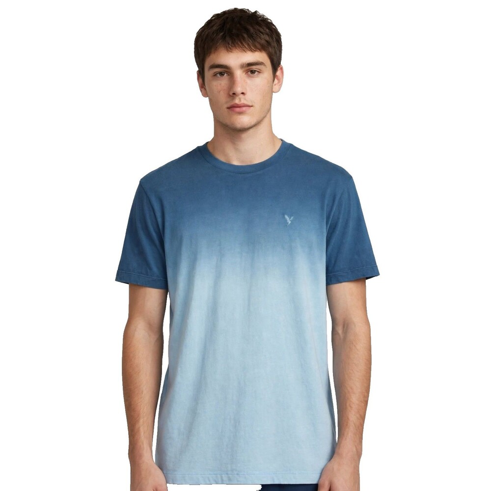 American Eagle "Seriously Lived-In" T-Shirt Mens XS Ombre Blue Dip Dye Eagle Log